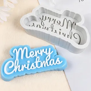 Λεπτομερής προβολή καλουπιού σιλικόνης Merry Christmas με μπλε διακοσμητική πλάκα ρητίνης
