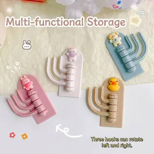 Cute cartoon rotatable 3-hook wall hanger set in multiple colors for home organization