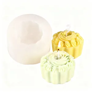 Rose cupcake silicone mold with finished aromatherapy candles in green and yellow