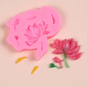 Detailed pink silicone mold for DIY lotus and koi fish fondant cake decorations