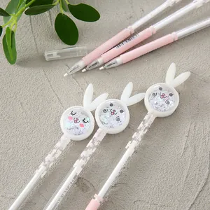 Creative pink rabbit cartoon gel pen with glitter shaker top for cute student stationery