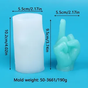 Vue détaillée du moule en silicone et bougie geste du doigt d'honneur avec dimensions