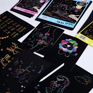 Rainbow scratch art paper set for kids creative DIY drawing with wooden stylus