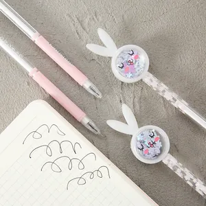 Creative pink and white rabbit-ear gel pens for students, cute cartoon school stationery