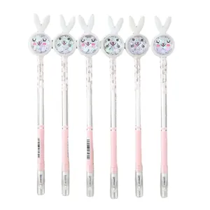 Set of 6 cute pink rabbit gel pens with glitter sequin toppers for students.