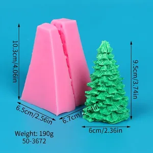 Detaillierte Weihnachtsbaum Silikonform für Kerzen mit präzisen Maßangaben in cm und Zoll