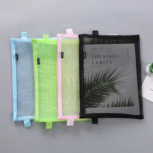 Creative translucent mesh A4 document folders in blue green pink and black for students