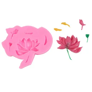 Lotus and koi fish silicone mold for DIY fondant cake decoration and candy making
