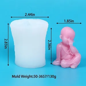 Detailed macro view showing dimensions of the little monk silicone mold and wax figure