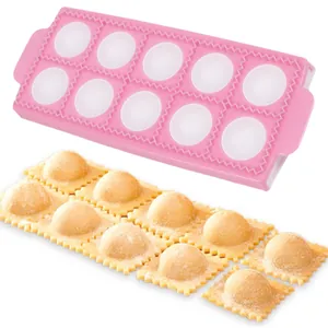 10-cavity pink ravioli maker mold tool for homemade dumplings and fondant cake decor