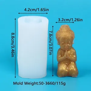 Detailed dimensions for little monk Buddha silicone mold and finished plaster craft