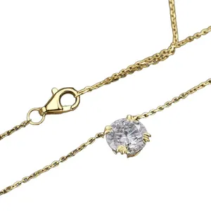 Elegant 14k gold filled necklace featuring a round moissanite pendant for daily wear.