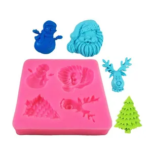 Molde de silicona con temática navideña para decoraciones de fondant y chocolate DIY 4 cavidades