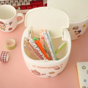 Mini boîte de rangement de bureau blanche avec couvercle rabattable et autocollants