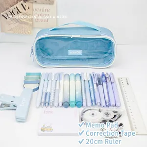 Large capacity candy color canvas pencil case with transparent PVC window