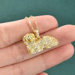 Detailansicht einer goldplattierten Pixiu-Anhänger-Halskette mit funkelnden Steinen