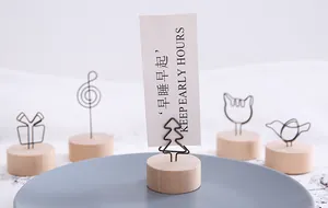 Artistic wooden base memo clips with various iron wire shapes like trees and birds