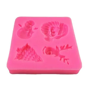 Molde de silicona rosa de Navidad con formas de muñeco de nieve y reno DIY