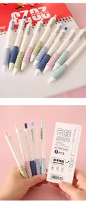 Close-up of pastel retractable gel pens with soft cloud-like decompression grips.
