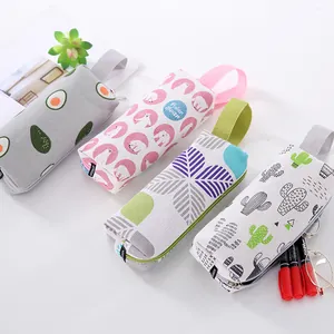 Four canvas pencil cases with cartoon avocado and polar bear prints for students