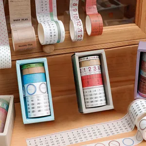 Retro washi tape set with 5 rolls featuring calendar patterns for planner decoration
