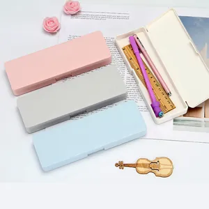 Simple Minimalist Plastic Pencil Case Frosted Rectangular Stationery Storage Box For Kids Students School Office Supplies