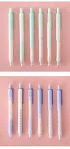 Detailed view of aesthetic retractable gel pens in mint green and lavender sets.