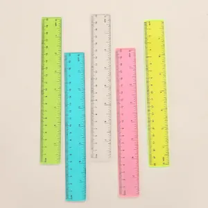 Set of 20cm colorful transparent plastic rulers with cm and inch scales for school use