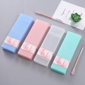 Set of minimalist pastel PP plastic pencil boxes in candy colors for stationery