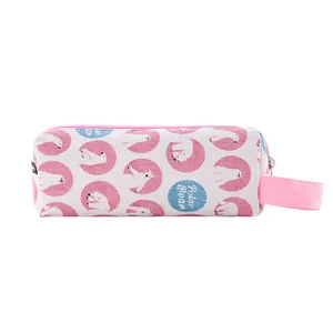 Minimalist canvas pencil pouch with pink polar bear patterns and durable pink zipper