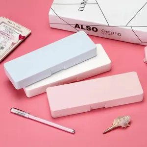 Minimalist pastel plastic pencil boxes for cute and organized desktop stationery storage