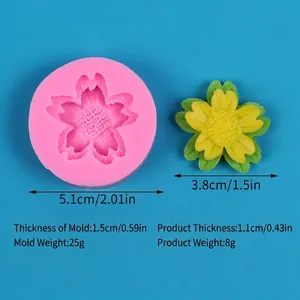 Dimensions détaillées du moule en silicone tournesol avec poids et spécifications.