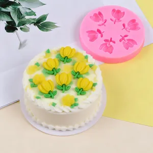 Tulip Flower Silicone Mold Multi Cavity Pink Floral Shape For Chocolate Cake Decoration Clay Resin Crafting DIY Handmade Baking Tool