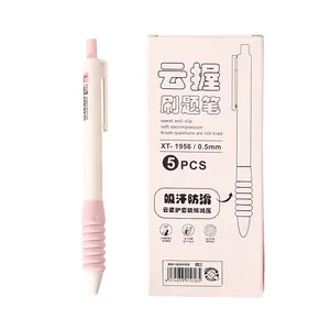 Retractable gel pen set with soft foam grip, 0.5mm quick-dry ink for students, 5pcs