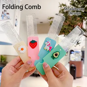 Pettine per Capelli Pieghevole Portatile da Donna Cartone Animato 3D Motivo Frutta Animale Paillettes Glitter Mini Spazzola da Viaggio