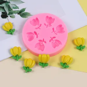 Tulip flower shaped pink silicone mold for cake decorating and DIY resin crafts