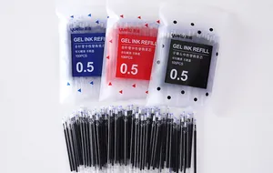Vue détaillée des recharges d'encre gel noire 0,5 mm en vrac et pack de 100 pièces