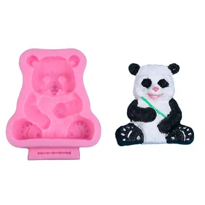 Detailed view of 3D panda silicone mold and finished painted resin panda figure