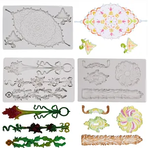 Stampo in Silicone Fai da Te con Motivo Vintage Europeo per Fondente Cioccolato Caramelle Decorazione Torte Artigianato Argilla Rilievo Mandala Pizzo Rosa