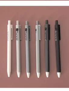 Six-piece set of Morandi color retractable gel pens featuring various gray and black tones
