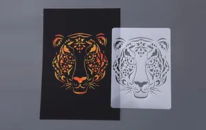 Tiger face drawing stencil for creative DIY scratch art projects
