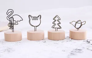 Vintage wooden base memo clip set featuring bird, cat, tree and flamingo wire shapes