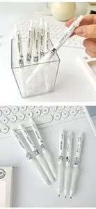 Set of 6 cute cat illustration white retractable gel pens with soft grip and English phrases