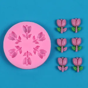 Vista detallada del molde de silicona de tulipán 3D y decoraciones de tulipanes