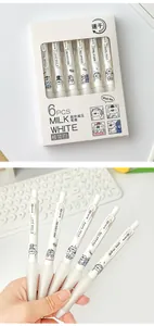6-pack minimalist white 0.5mm black ink gel pens with soft grip and cat illustrations