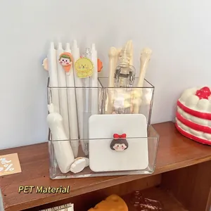 Cute transparent 3-compartment acrylic desk organizer for pens and office stationery