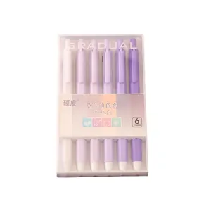 6-piece Morandi purple gradient retractable gel pen set with quick-dry ink for students