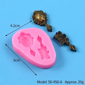 Pink silicone mold for DIY mirror and comb fondant decorations with measurements