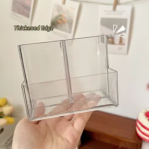 Transparent 3-compartment acrylic desktop organizer and pen holder for office