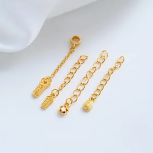 24K Gold Plated Brass Extension Chain With Zirconia Flower Good Luck Tag Pendant For DIY Necklace Bracelet Jewelry Making Findings